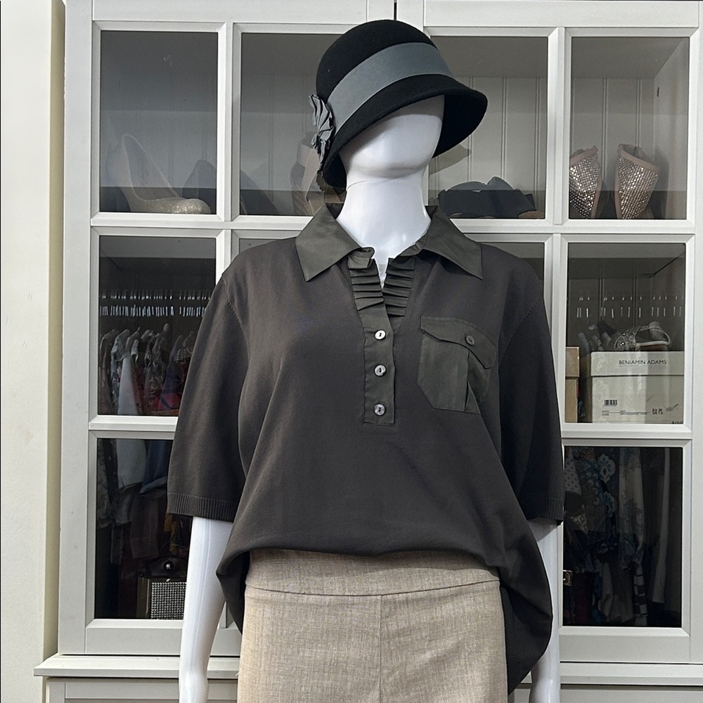 Persona Charcoal Blouse with Dark green Accents